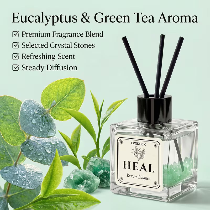 50ml Crystal Reed Diffuser Eucalyptus & Green Tea with Real Crystals