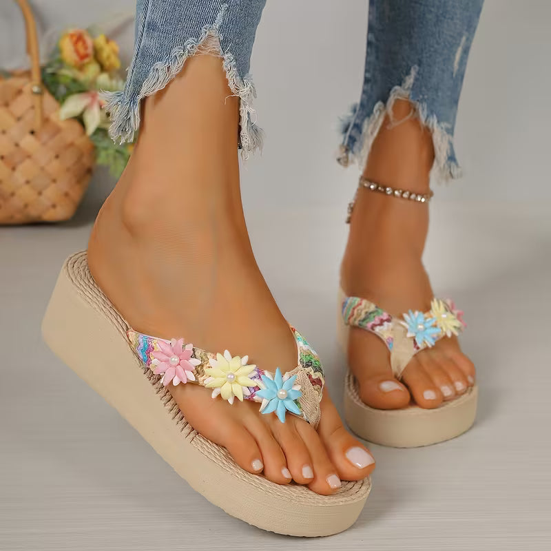 Raffia Wedge Slip-On Sandals