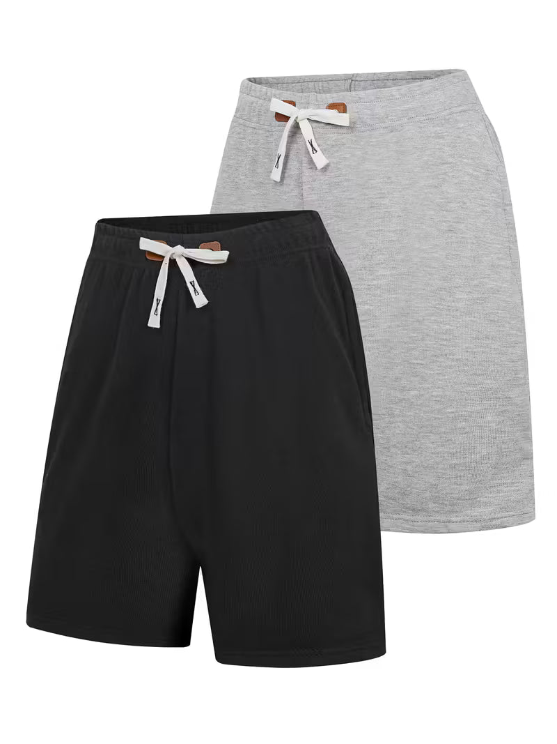 2pcs Solid Color Men's Casual Shorts