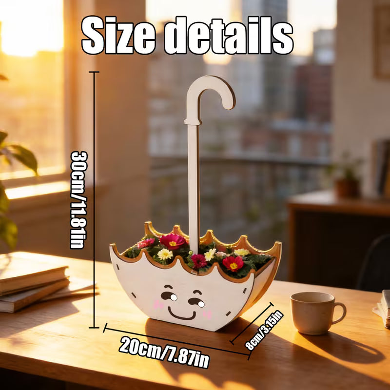 Cute Wooden Umbrella Shaped Smiling Face Flower Pot