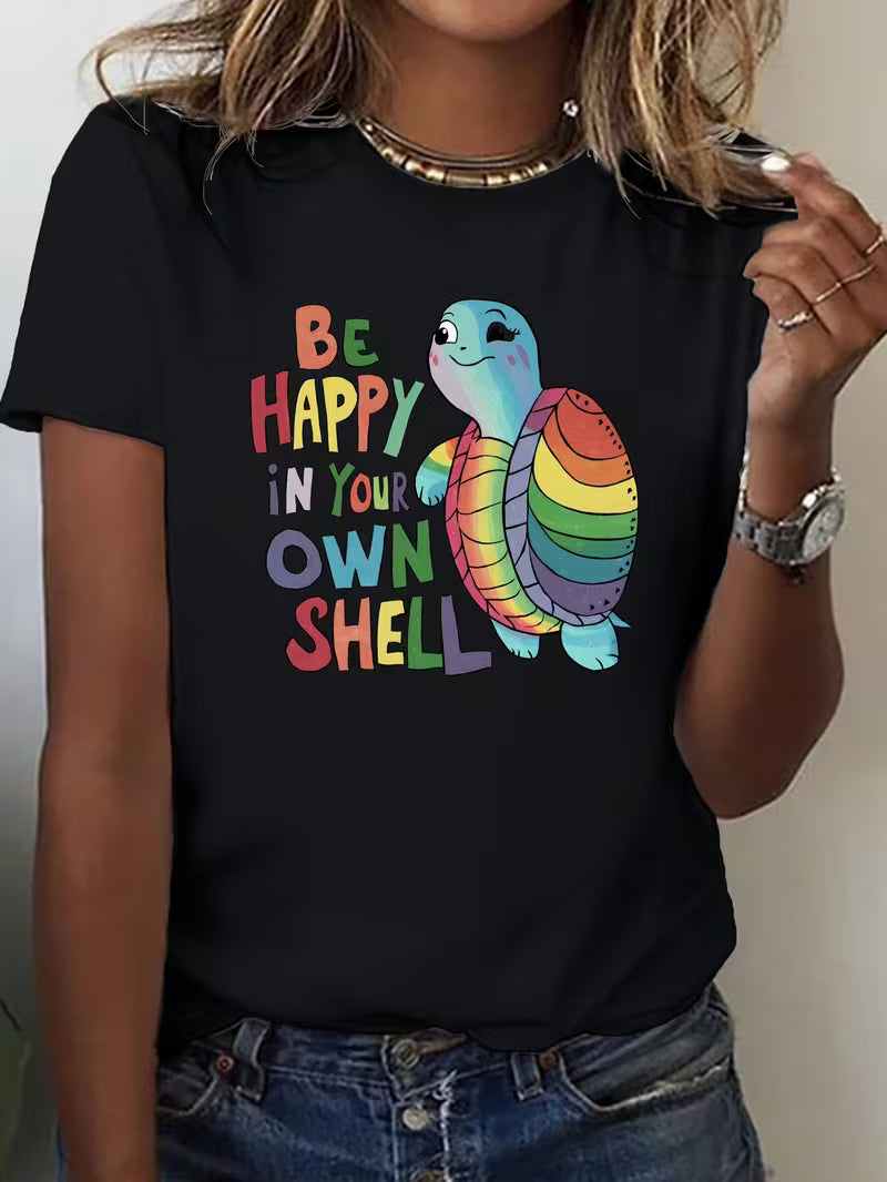 Women's Plus Size Rainbow Turtle Graphic T-Shirt