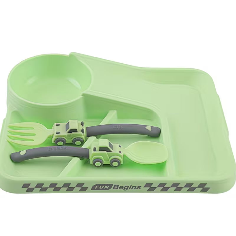 Children Cartoon Racing Dinner Plate Fork Spoon Set