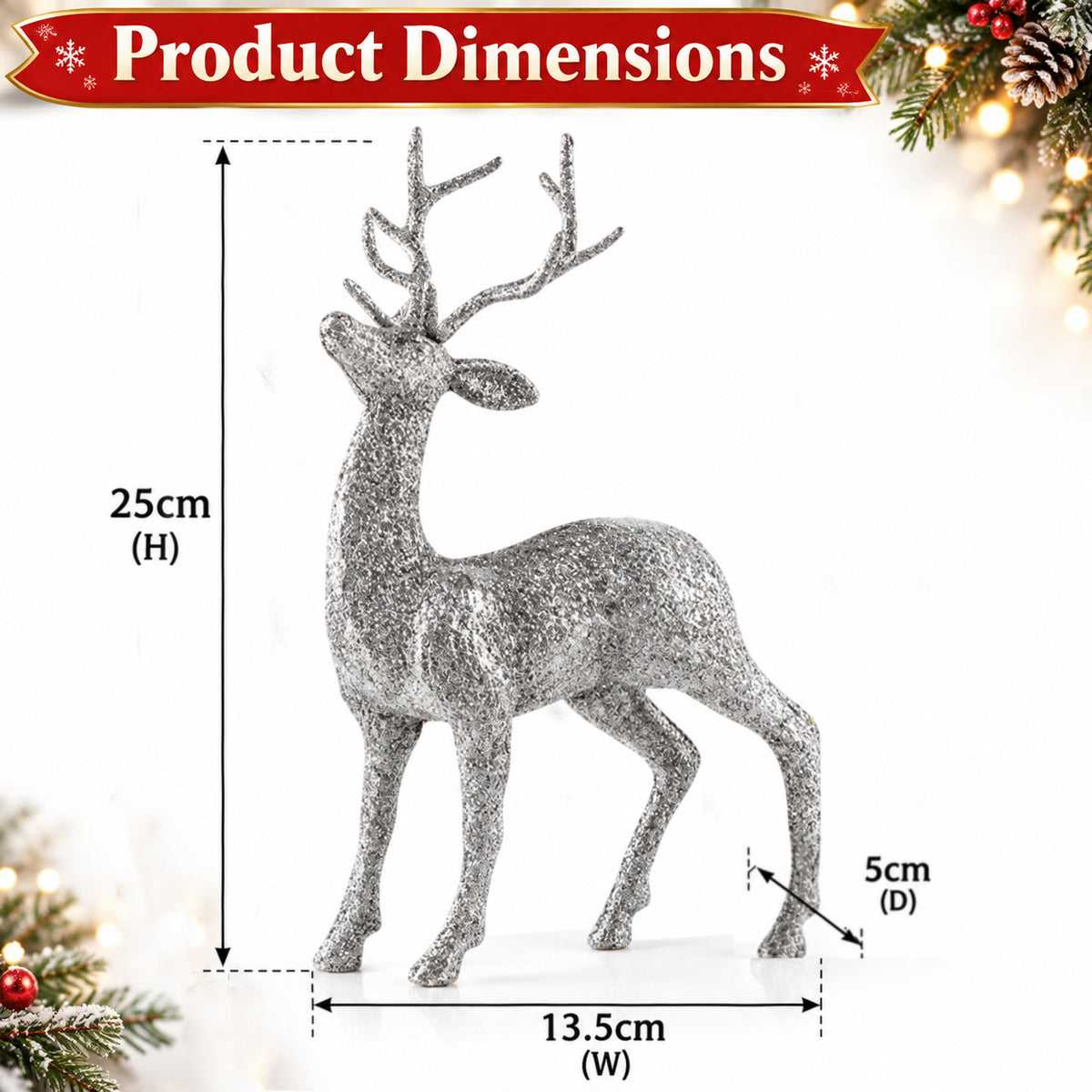 Silver Glitter Christmas Reindeer Stag Ornament