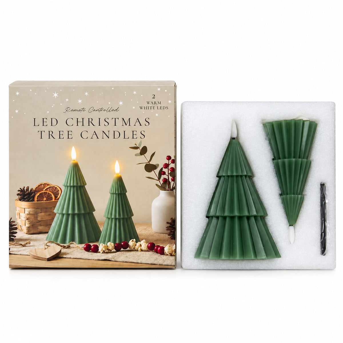 2x LED Christmas Tree Candles with Remote