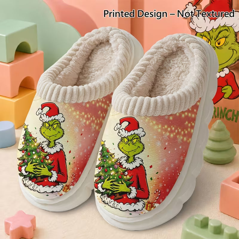 Grinch Cartoon Print Design Boys And Girls Autumn Winter Slipper