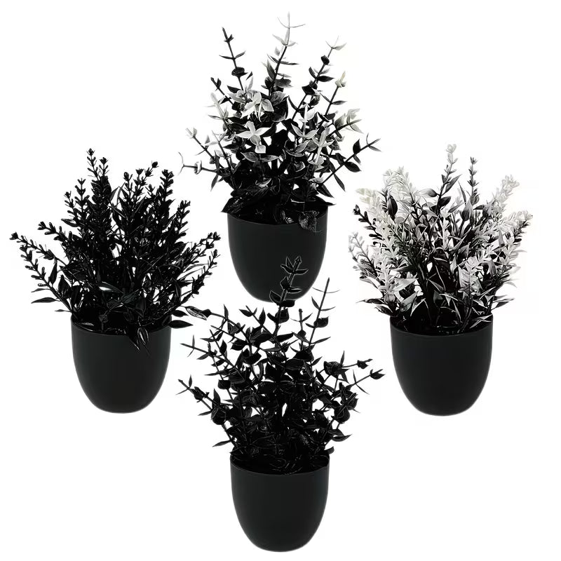 4pcs Set of Black Mini Artificial Bonsai Eucalyptus Plants