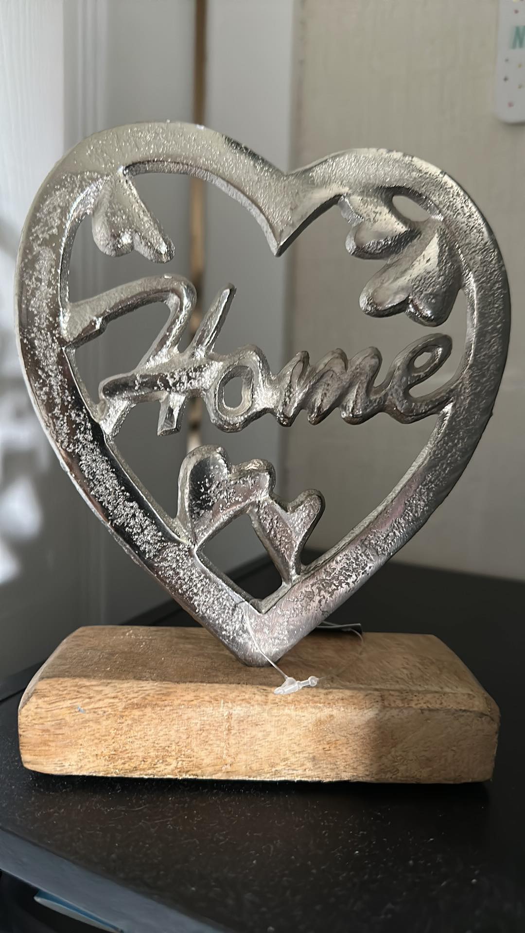 Silver Heart on Wooden Base 17cm