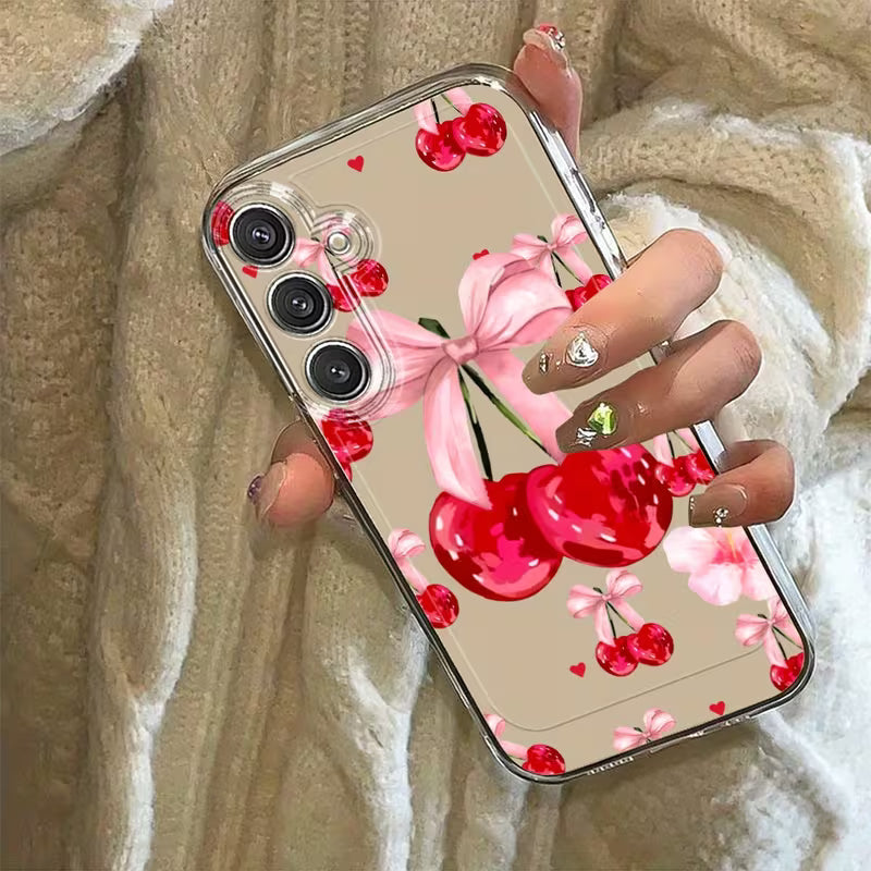 Transparent Cherry Heart-Shaped Phone Case
