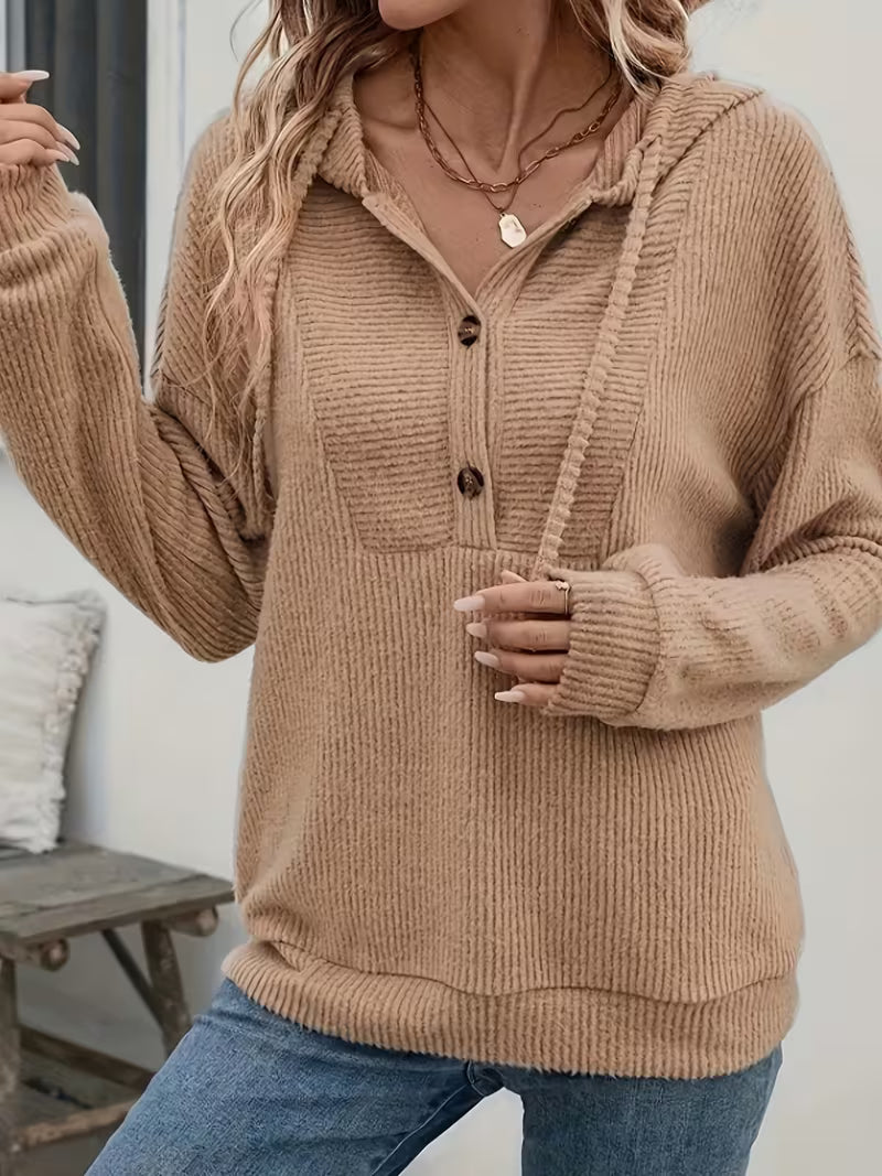 Casual Women'S Hoodie Half-Open Button Placket