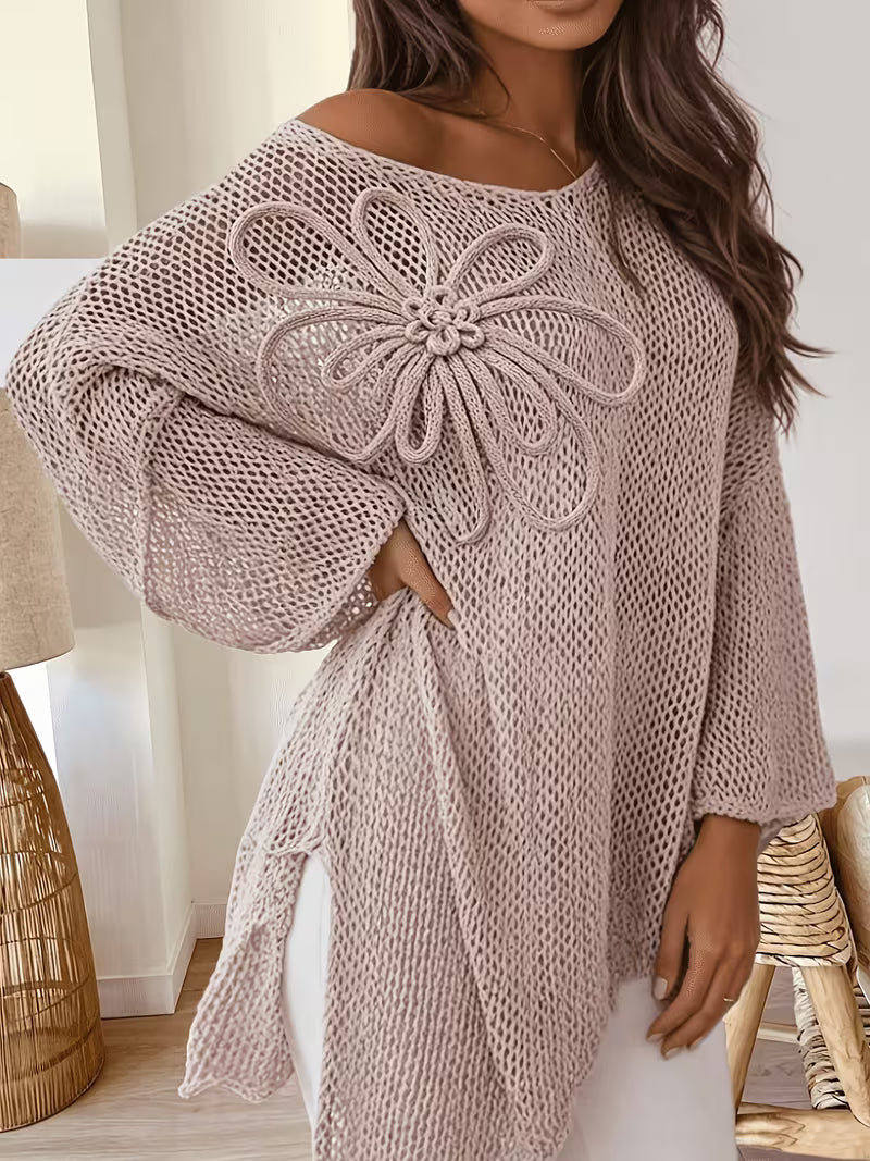 Plus Size Solid Color Casual Plus Size Scoop Neck Asymmetrical Hem Long Sleeve Top