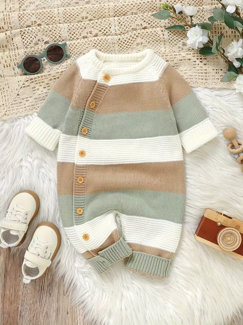 Baby Boys Striped Long-Sleeve Romper