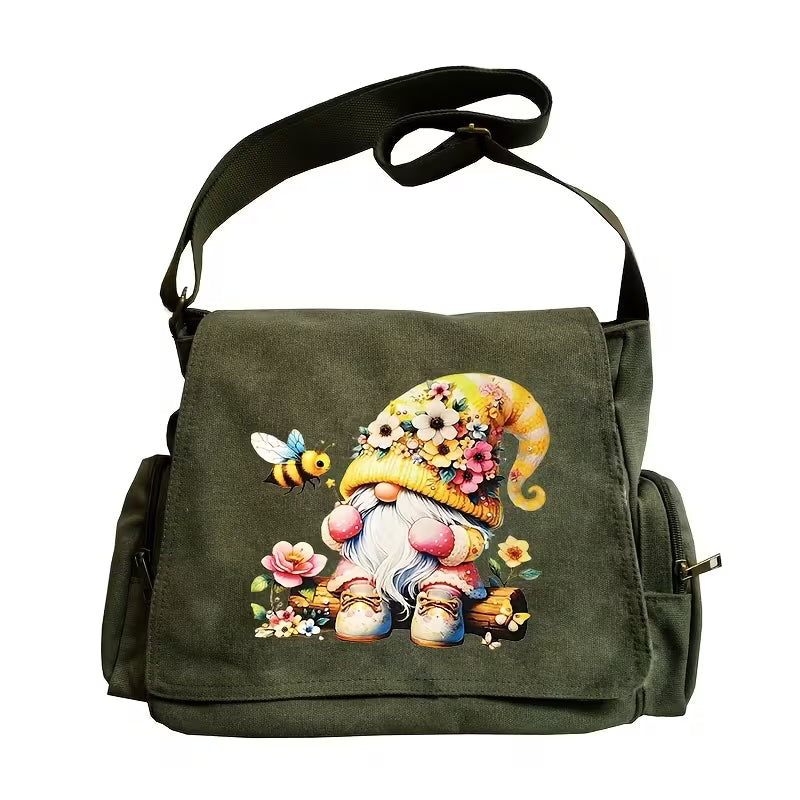 Large Vintage Bee & Gnome Tote Bag