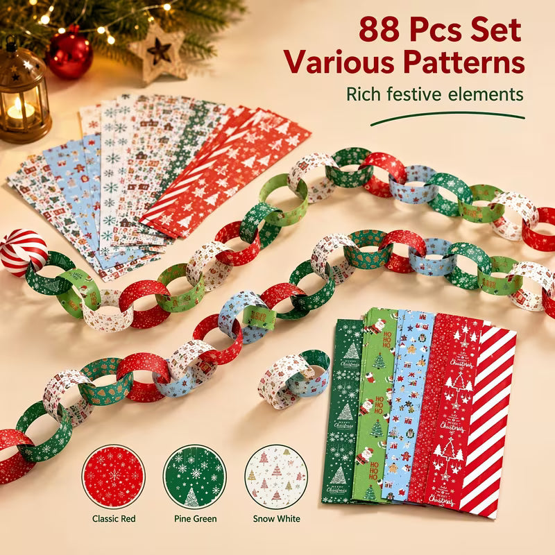 88pcs Christmas Colored Paper Chain Wreath Set