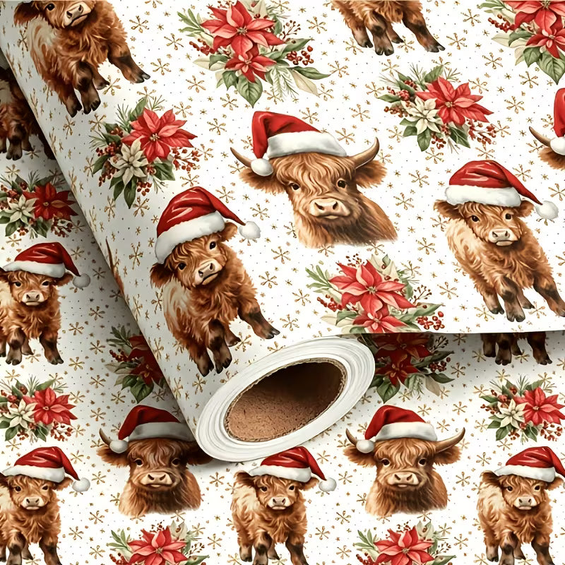 Highland Cow Christmas Gift Wrapping Paper Roll