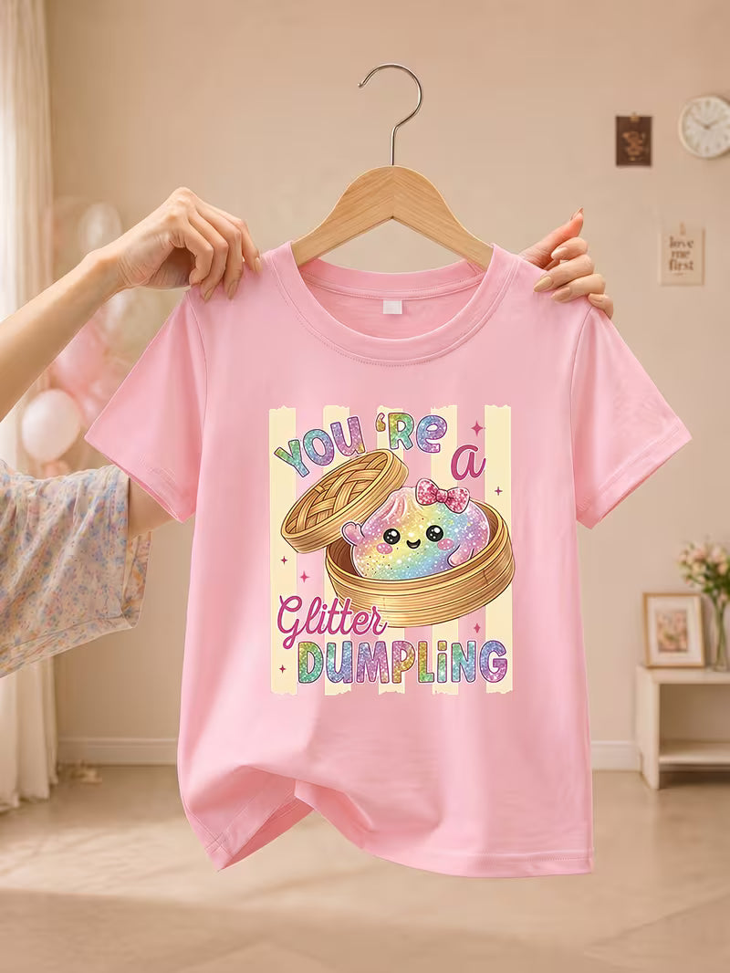 Girl's Round Neck Short Sleeve Dumpling T Shirt