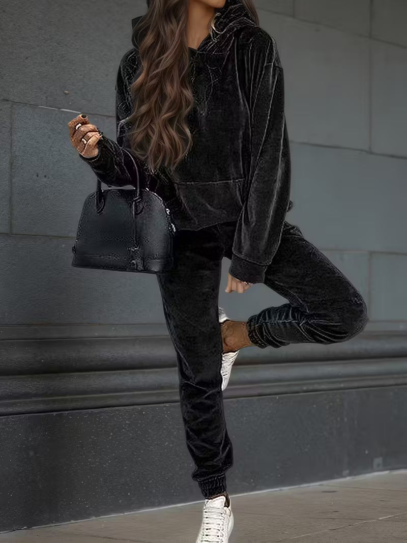 Plus Size Women'S Hooded Sweatshirt Set
