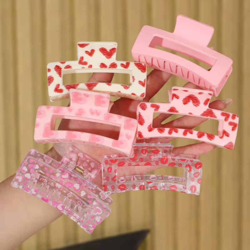 6pcs Pastel Pink & White Heart Hair Clips