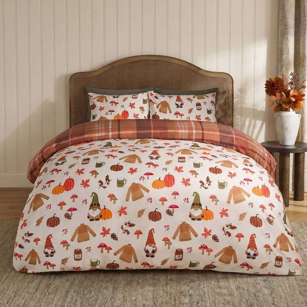 Autumnal Novelty Checked Reversible Duvet Cover Set