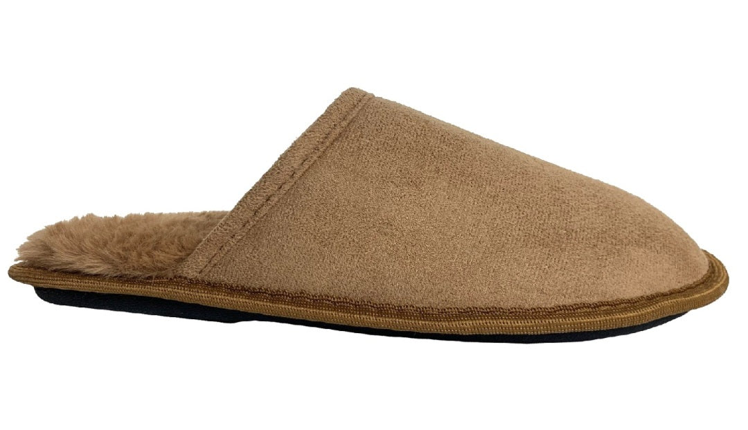 MENS SLIP ON LIGHTWEIGHT FUR LINED WARM COZY WINTER SLIPPERS