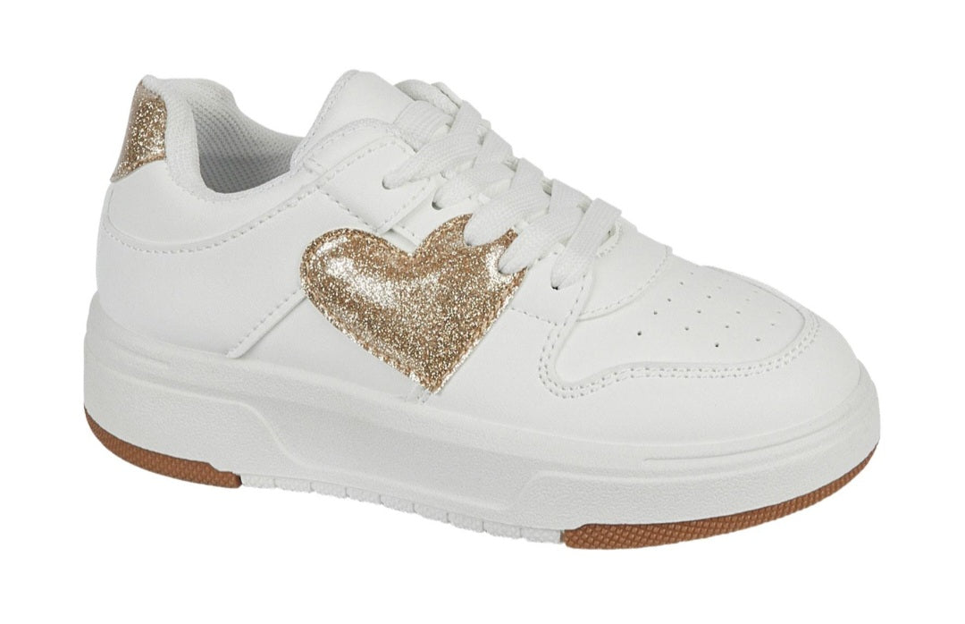 Girls White Trainers with Glitter Heart - SIZE 11
