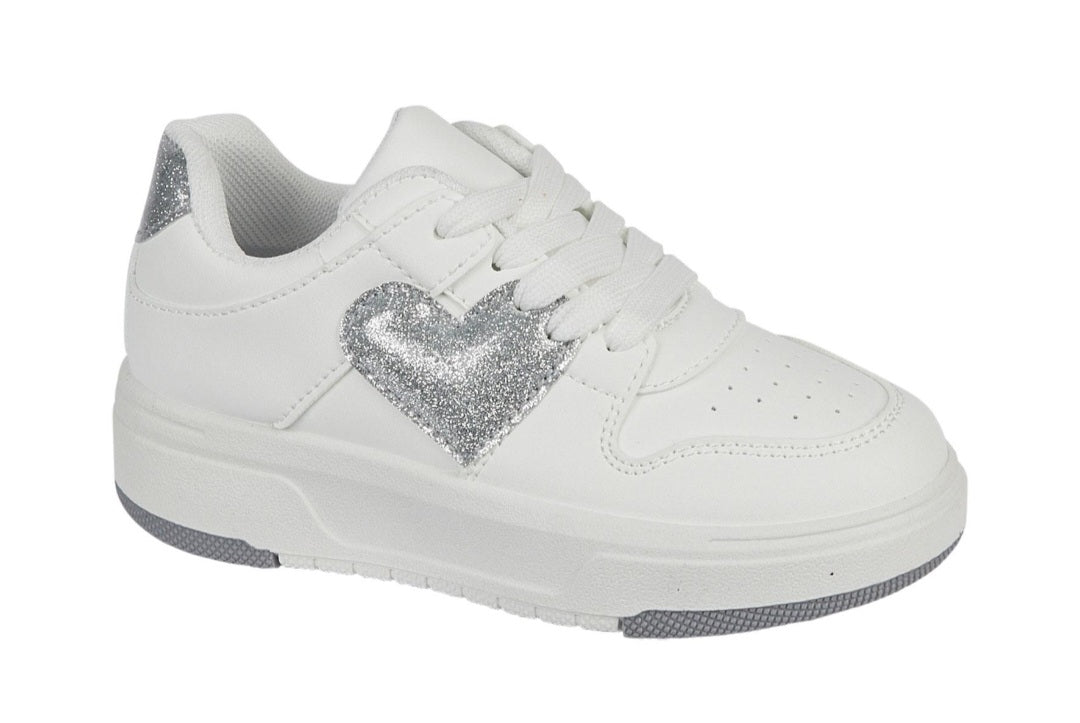 Girls White Trainers with Glitter Heart