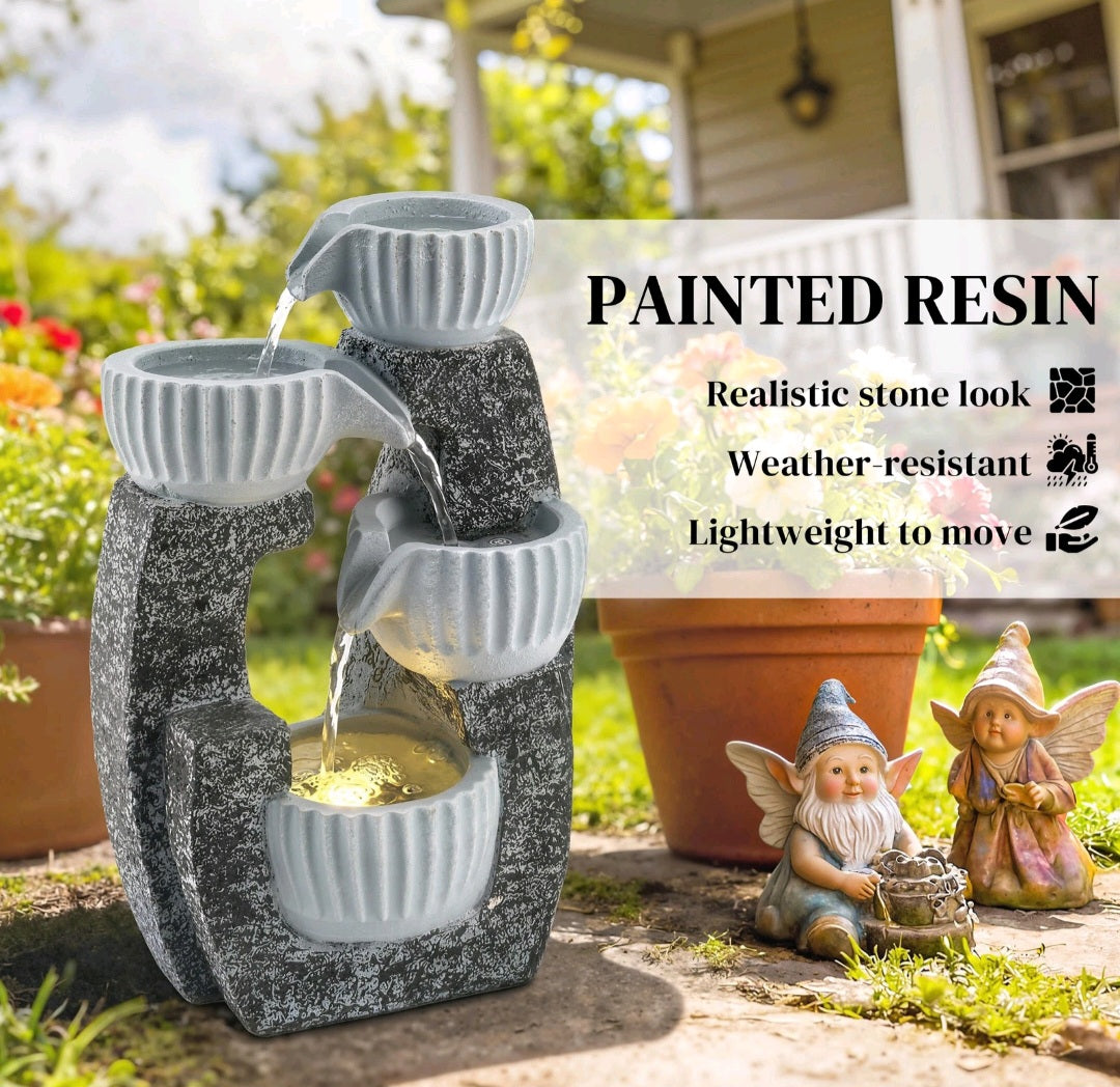 Outdoor Garden Water Fountain with LED Lights