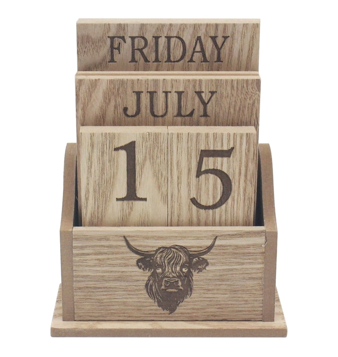 Rustic Wooden Highland Cow Calendar