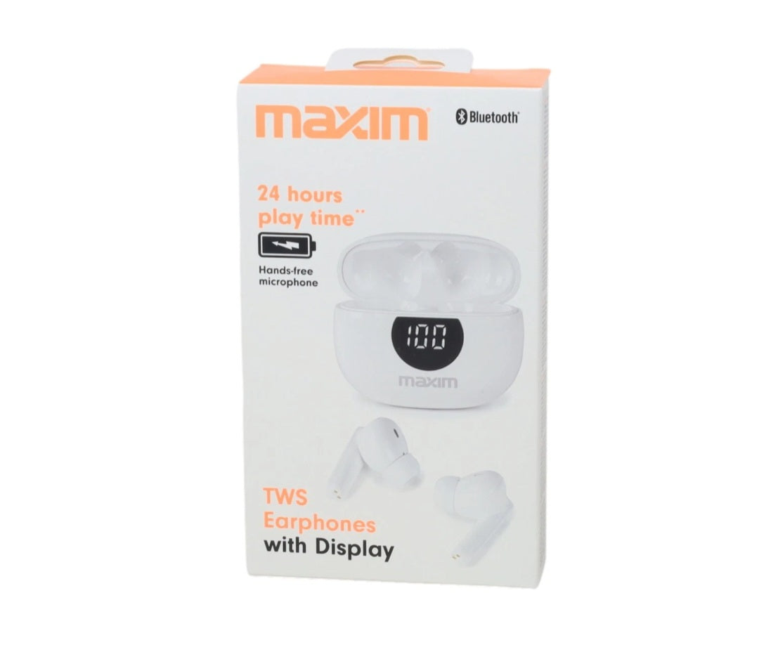 Wireless Earbuds Earphone Bluetooth 5.4 LED Display Maxim TWS 24H Playtime White