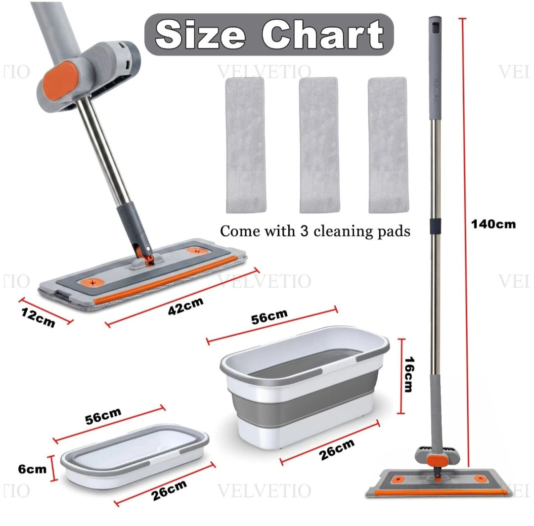 Flat Squeeze Mop 360° and Folding Bucket