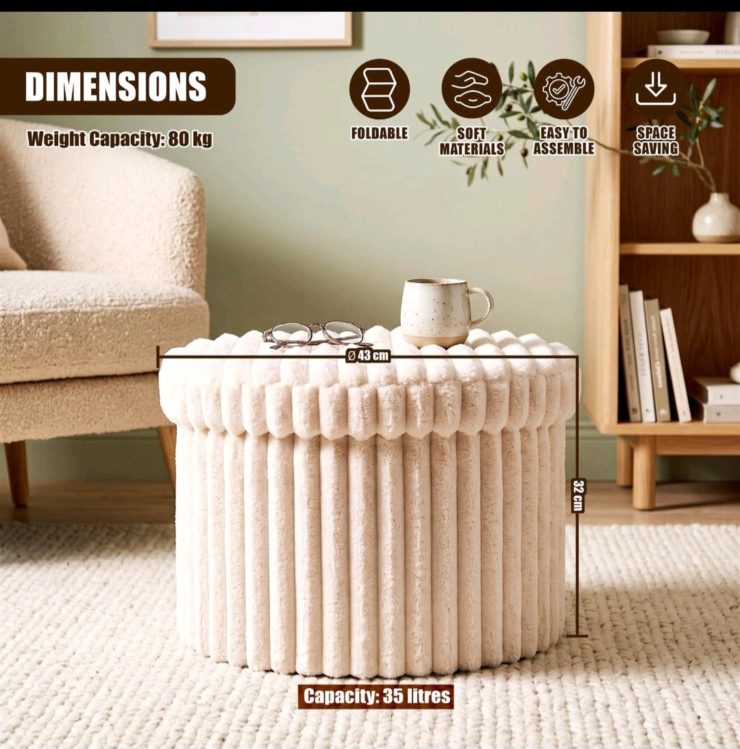 Round Ottoman Stool with Lid & Storage