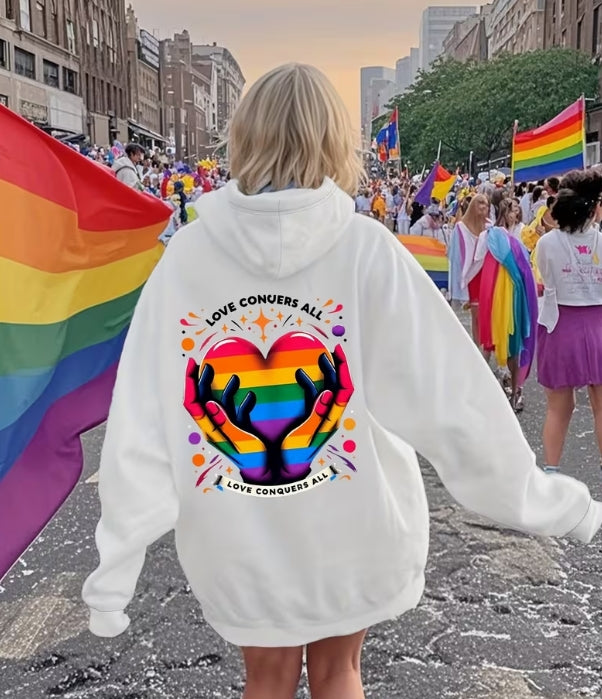 Womens LGBT Pride Hoodie - "Love Conquers All"