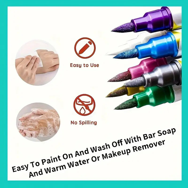 10 Temporary Metallic Dual-Ended Tattoo Pens + Multiple Template Set
