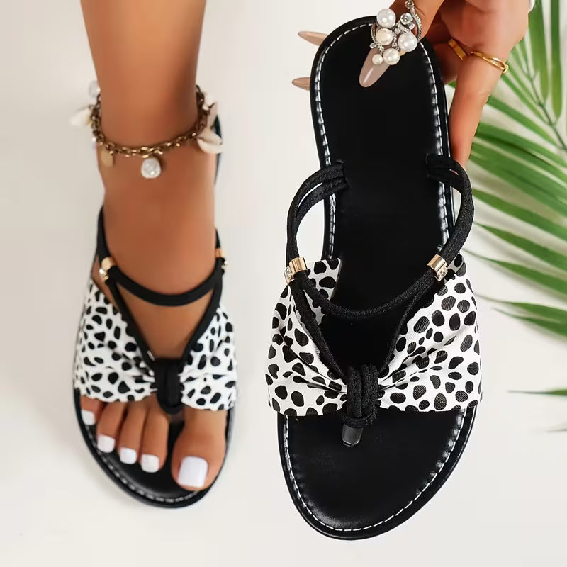 Black And White Polka Dot Bow Sandals
