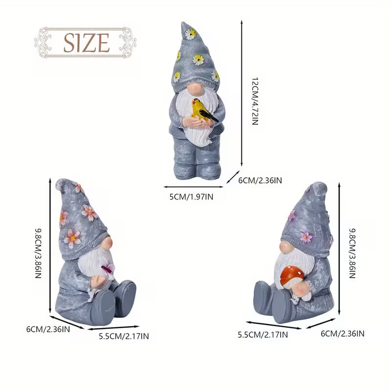 3pcs Cute Mushroom Bird & Butterfly Gnome Figurines