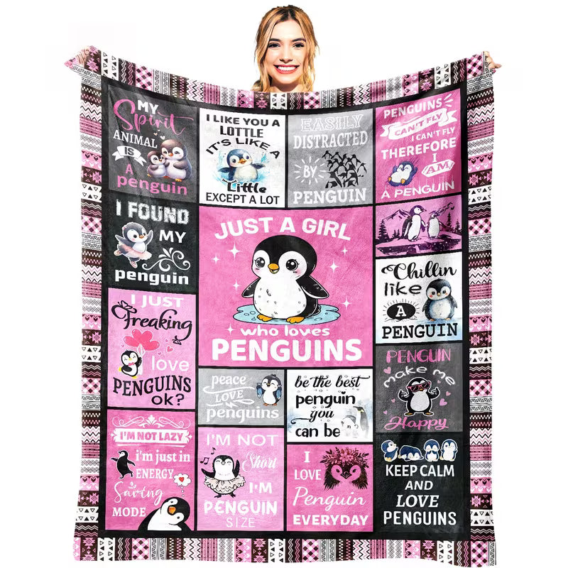 Penguin & Pink Theme Plush Blanket