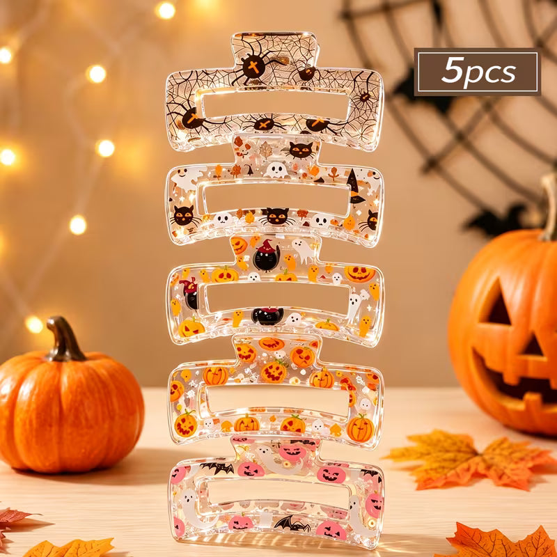 5pcs Set of Women's Square Vintage-Style Halloween Hair Claw Clips