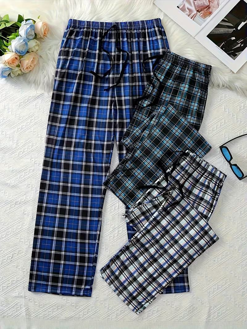 Men'S 3pcs Set of Plaid Print Loungewear And Casual Sleep Pants