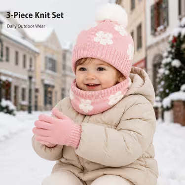3 PC Kids Winter Hat Neck Warmer Gloves Set