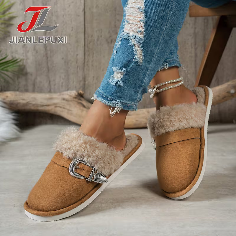 Buckle-Strap Fluffy Comfortable Indoor Slippers