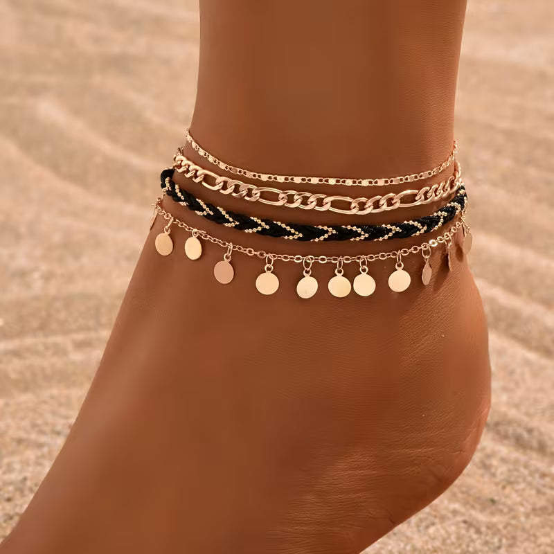 A Set of Four Stylish Women'S Ankle Bracelets