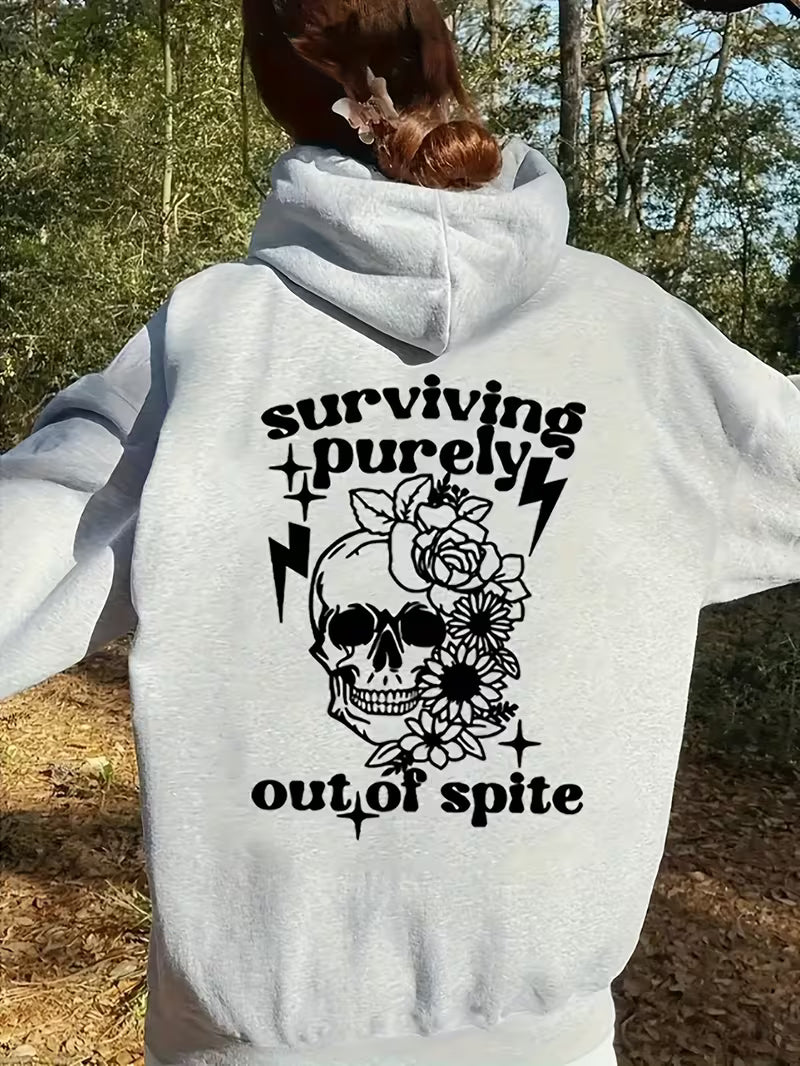 Light Grey Gothic Sweatshirt with "Surviving Purely Out of Spite"