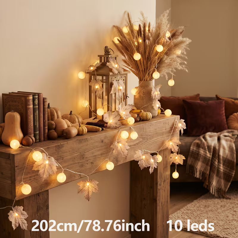 1pc of Gorgeous Simulated Golden Maple Leaf Ball-shaped LED Fairy Lights