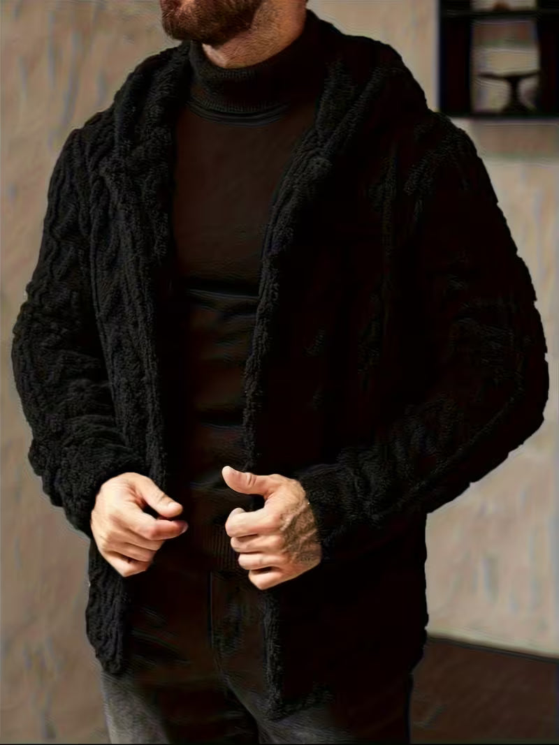 Comfy Solid Color Hooded Fleece Jacket For Men - SMALL