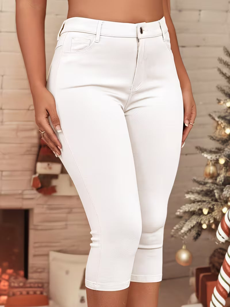 Women's High-Waisted Stretchy Cropped Pants with Slant Pockets