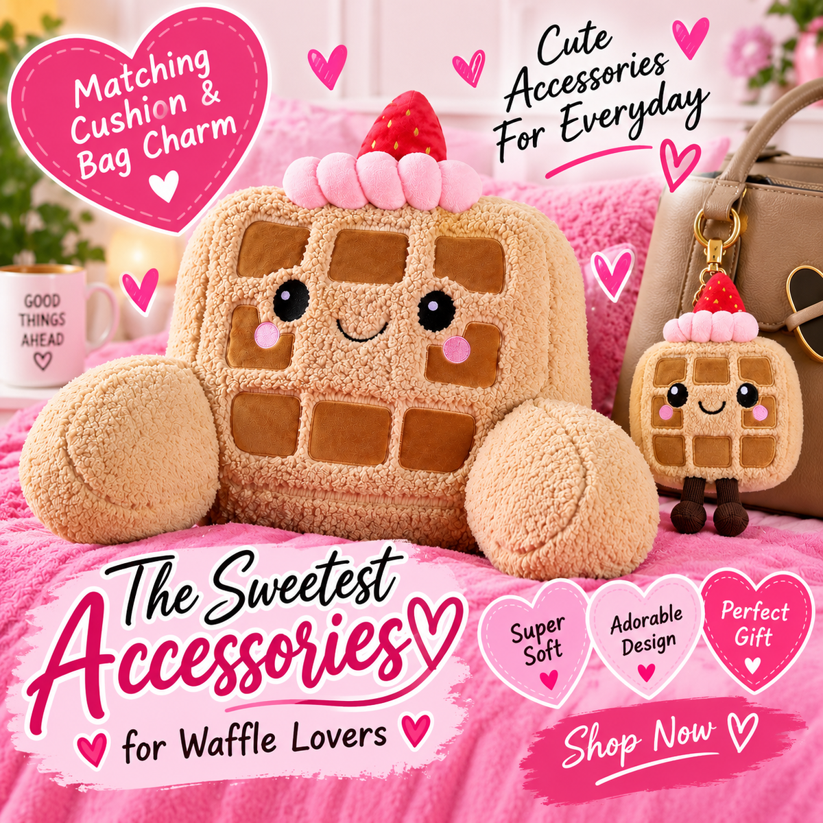 Honey Waffle Cuddle Cushion and Keyring Bundle