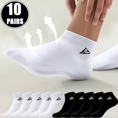 10 Pairs of Black And White Men'S Stylish Geometric Short Socks