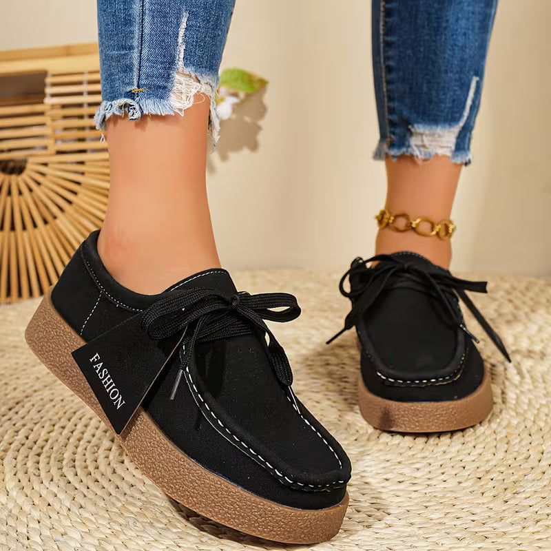 Ladies' New Style Large Size Low Cut Lace-Up Thick-Soled Loafers