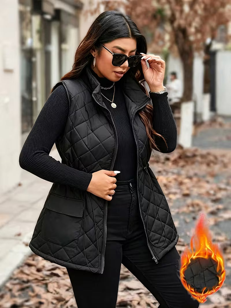 Plus Size Drawstring Waist Cargo Vest Jacket