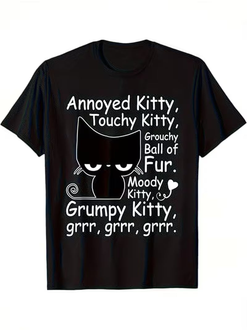 Men'S Black Tee Featuring an Annoyed Kitty Graphic