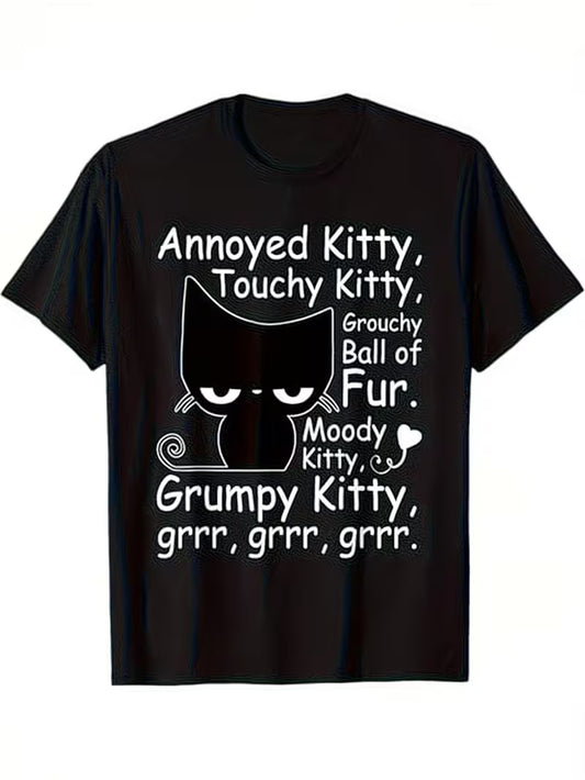 Men'S Black Tee Featuring an Annoyed Kitty Graphic